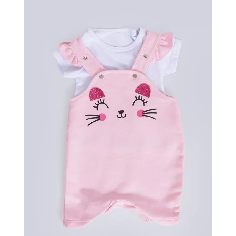Conjunto Jardineira Bebê Moletinho Glitter Bichinho Rosa P