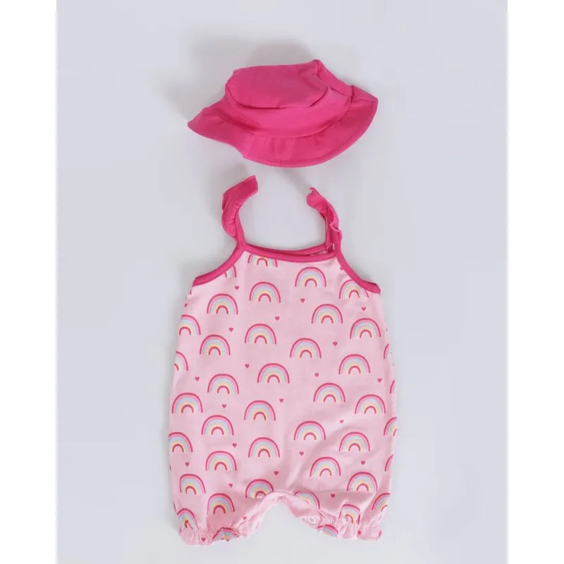 Macaquinho Bebê Babados Arco Íris Brinde Chapéu Rosa G