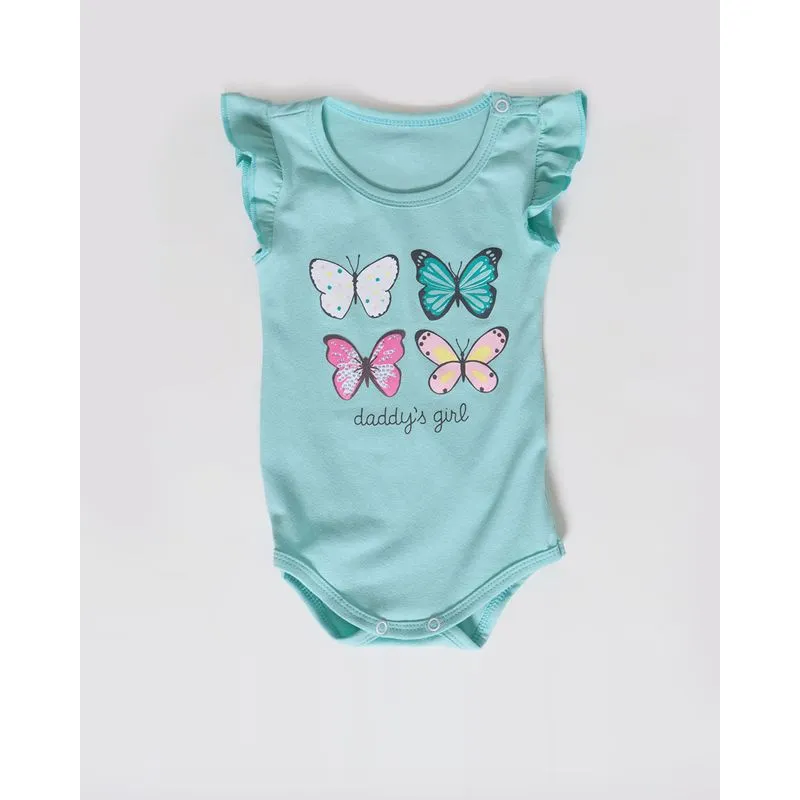 Body Bebê Manga Curta Borboleta Strass Verde G