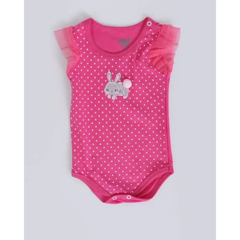Body Bebê Estampa Poá Tule Rosa P