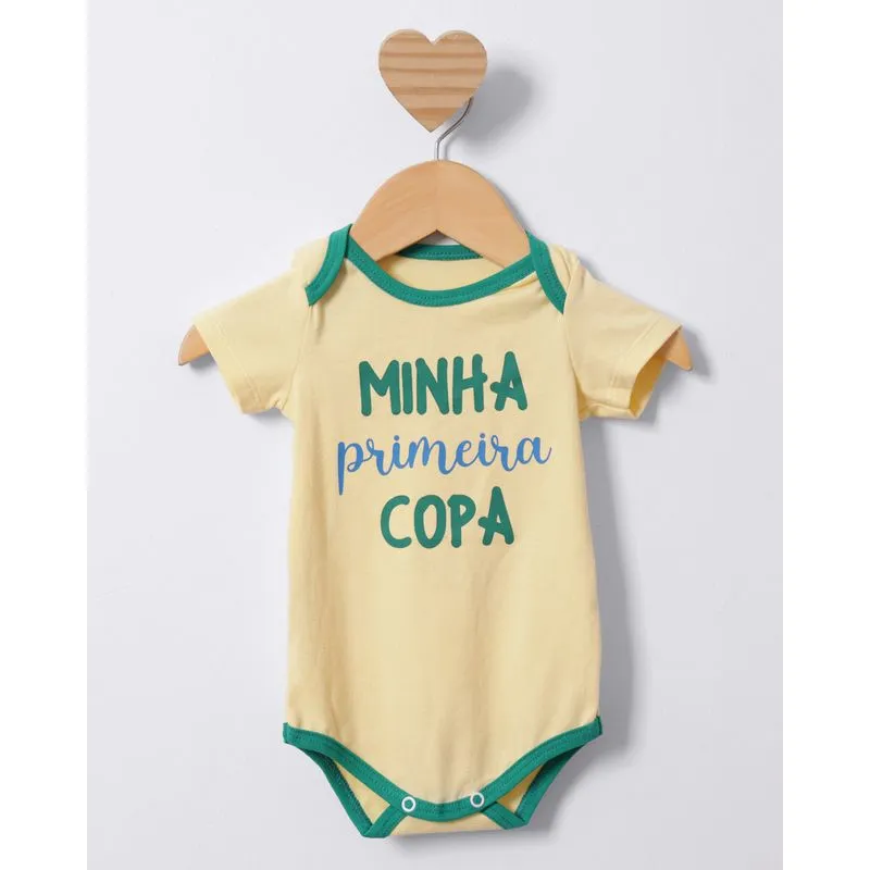 Body Bebê Estampa Minha Primeira Copa Amarelo M
