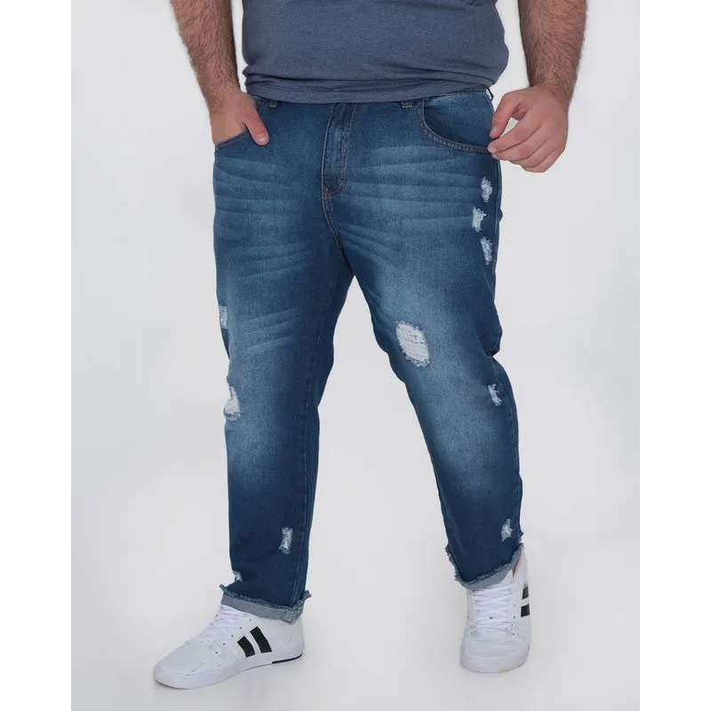 Calça Jeans Masculina Plus Destroyed Reta Azul 56