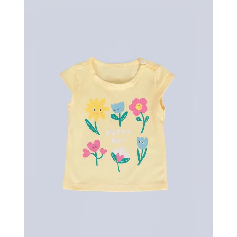 Blusa Bebê Estampa Floral Glitter Amarela G