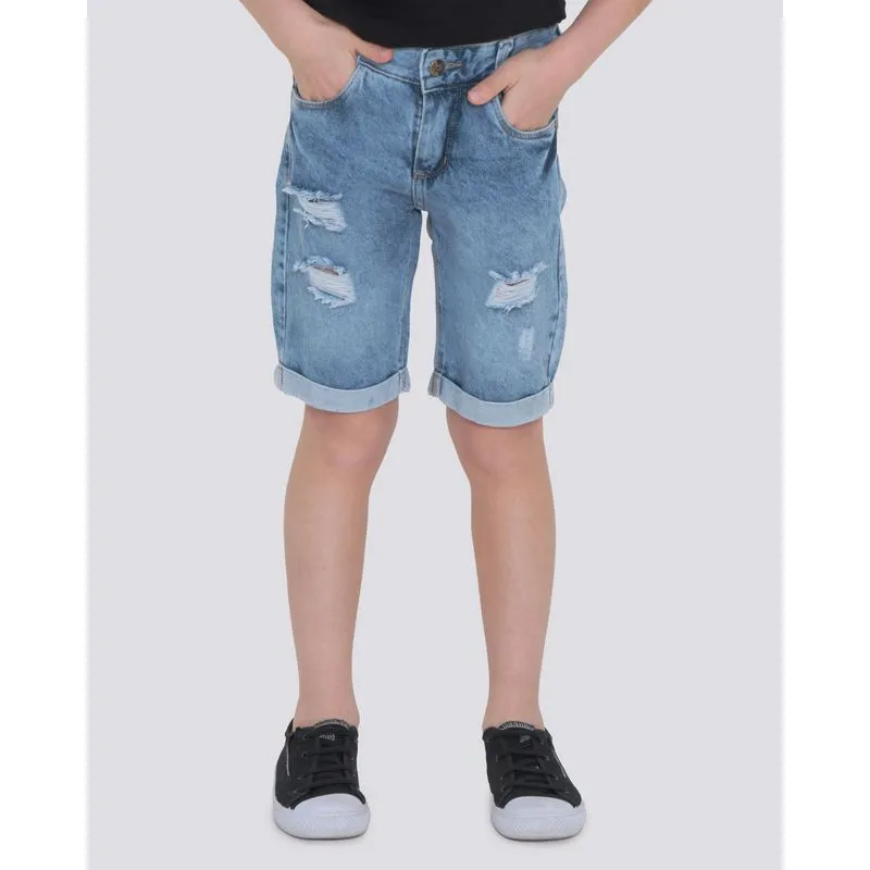 Bermuda Jeans Infantil Destroyed Azul Claro 6