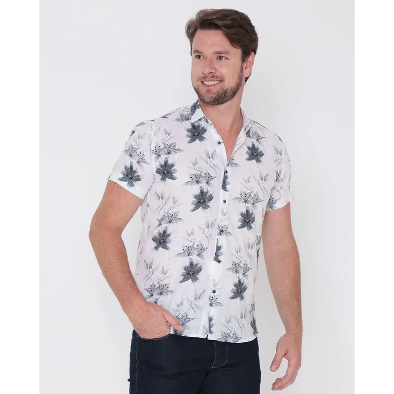 Camisa Masculina Estampa Floral Branca 1