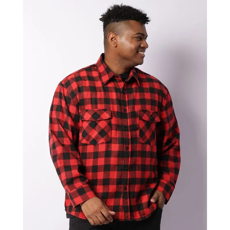 Camisa Plus Size Masculina Flanela Xadrez Com Bolsos Vermelha G2