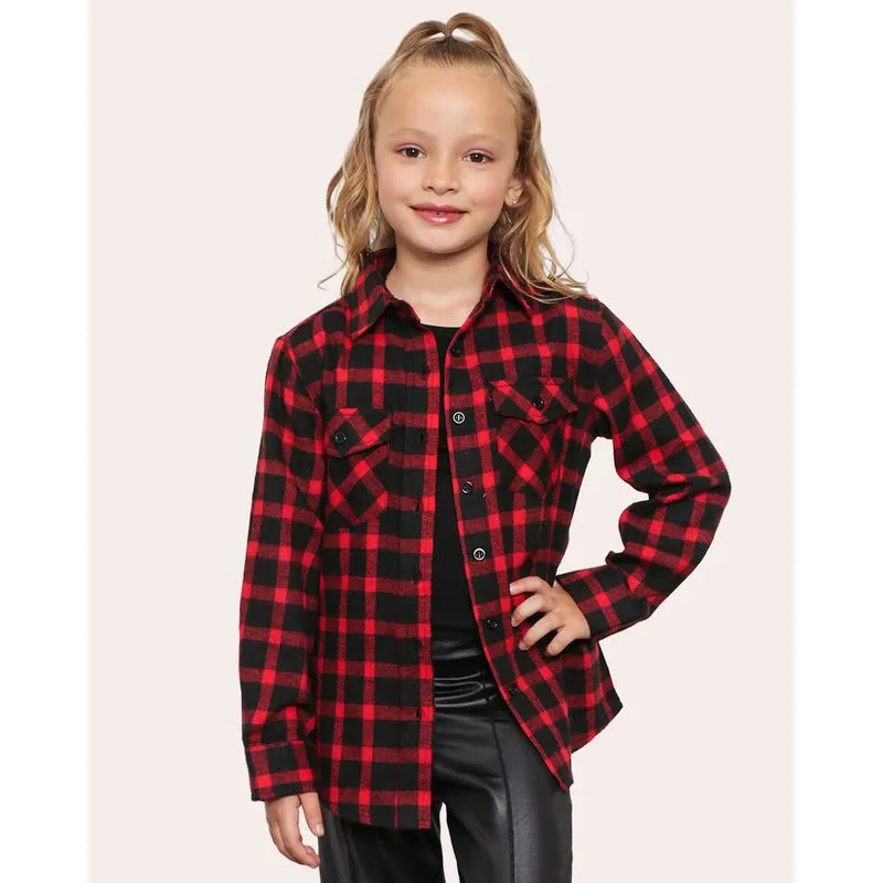 Camisa infantil Manga Longa Flanelada Xadrez Vermelha 4