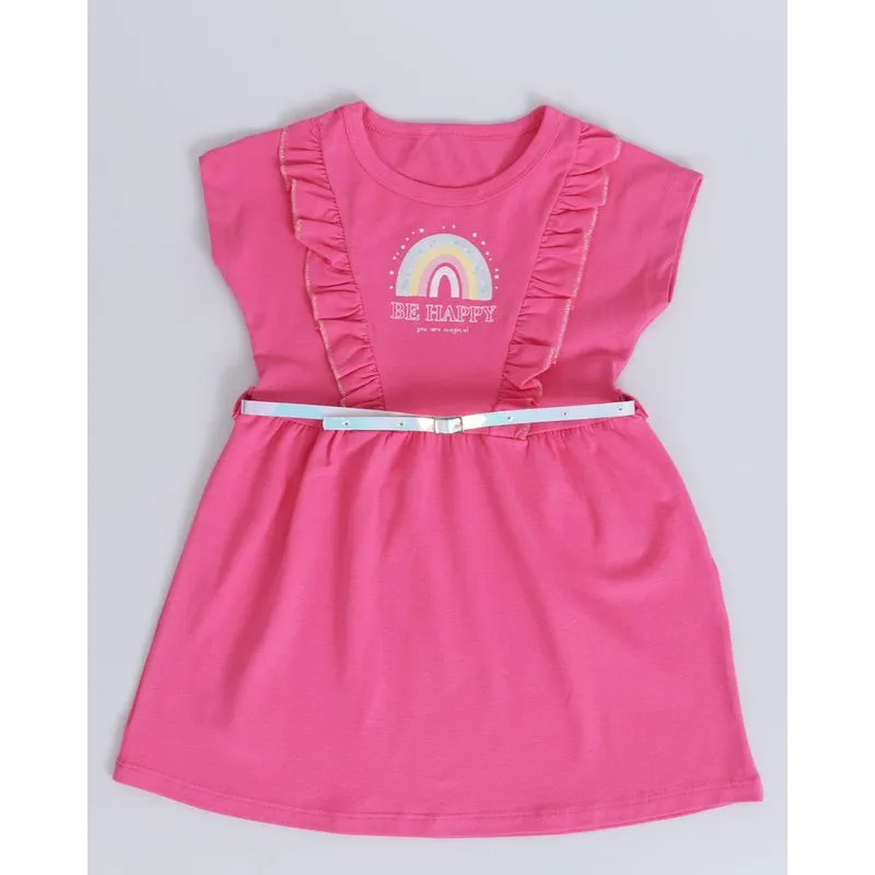 Vestido Bebê Babado Be Happy Com Cinto Rosa 3