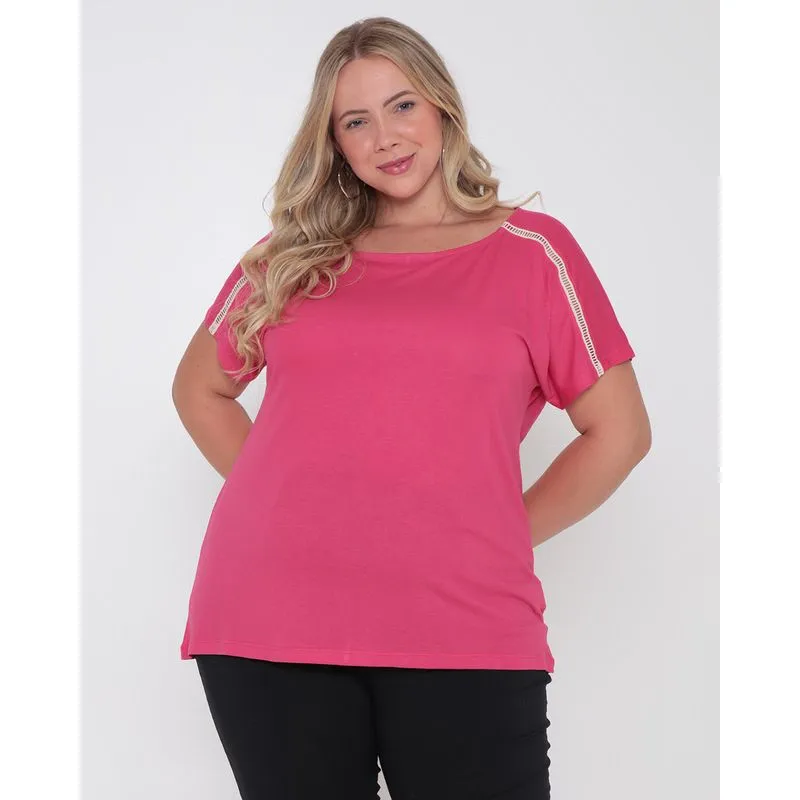 Blusa Plus Size Feminina Gola Canoa Rosa G2