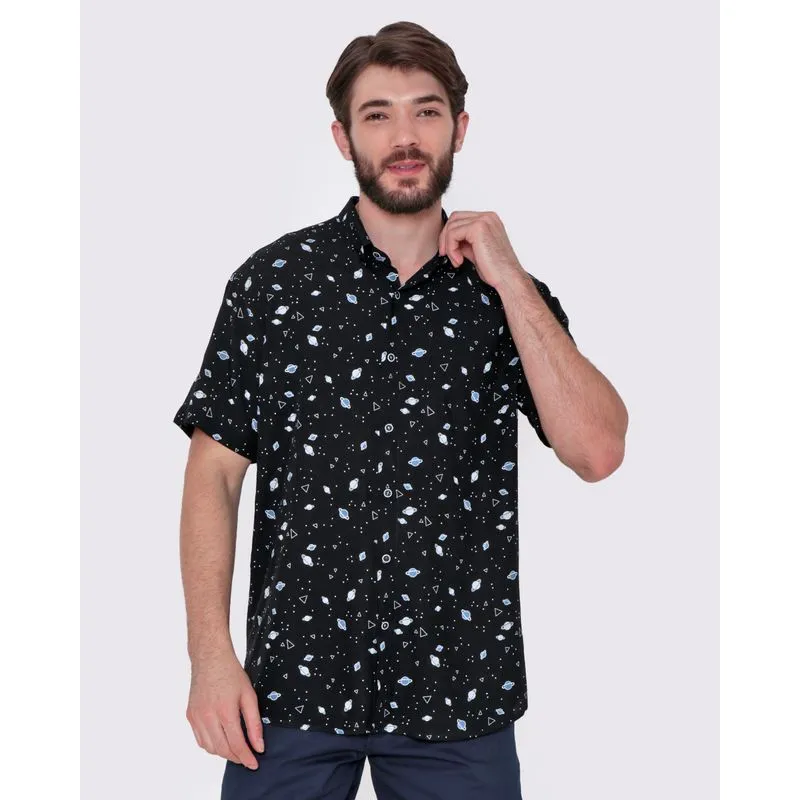 Camisa Masculina Viscose Estampa Espaço Preta 4