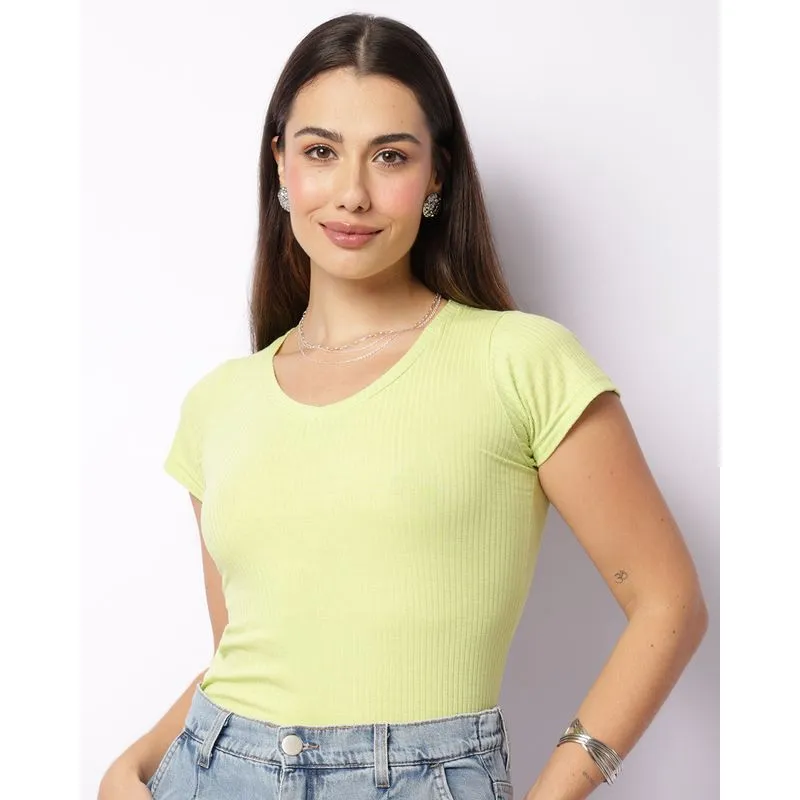 Blusa Feminina Manga Curta Canelada Verde GG