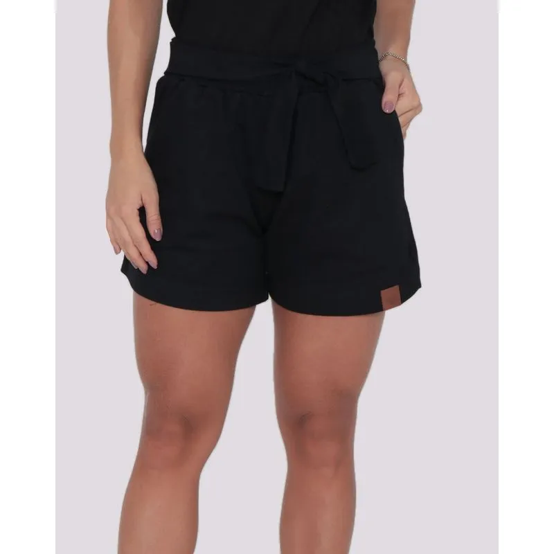 Short Feminino Moletinho Faixa de Amarração Preto M