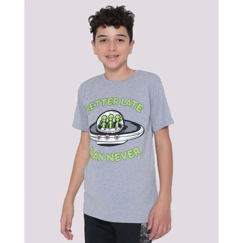 Camiseta Juvenil Estampa Alienígenas Cinza Claro 16