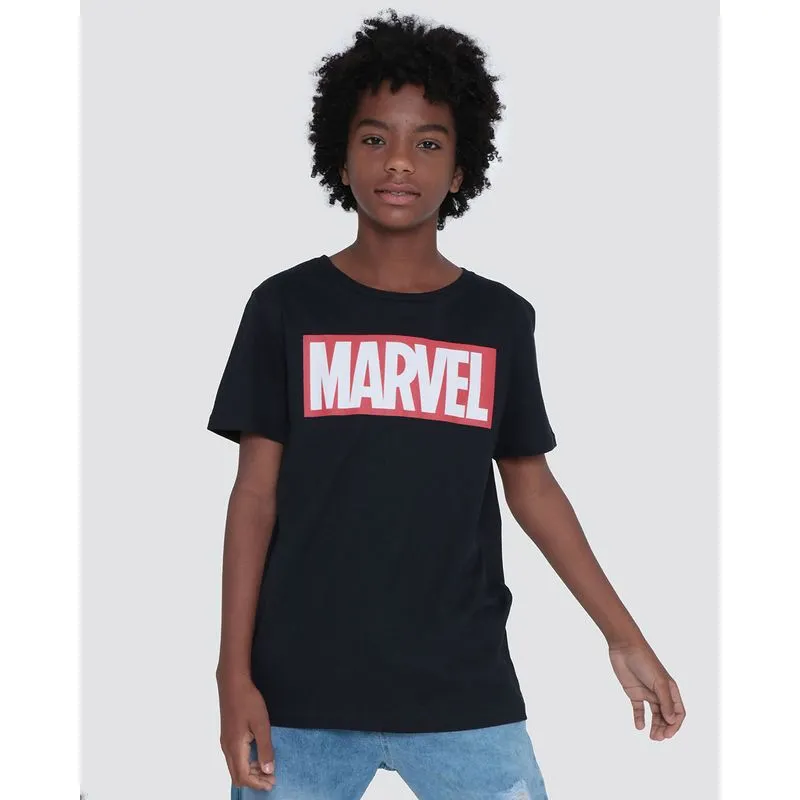 Camiseta Juvenil Algodão Estampa Marvel Preta 10