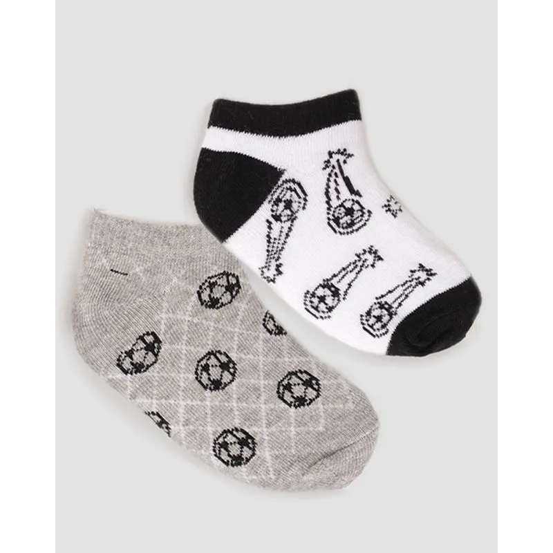 Kit 2 Meias Infantil Menino Cano Baixo Estampa Futebol Cinza Branco 27 A 30