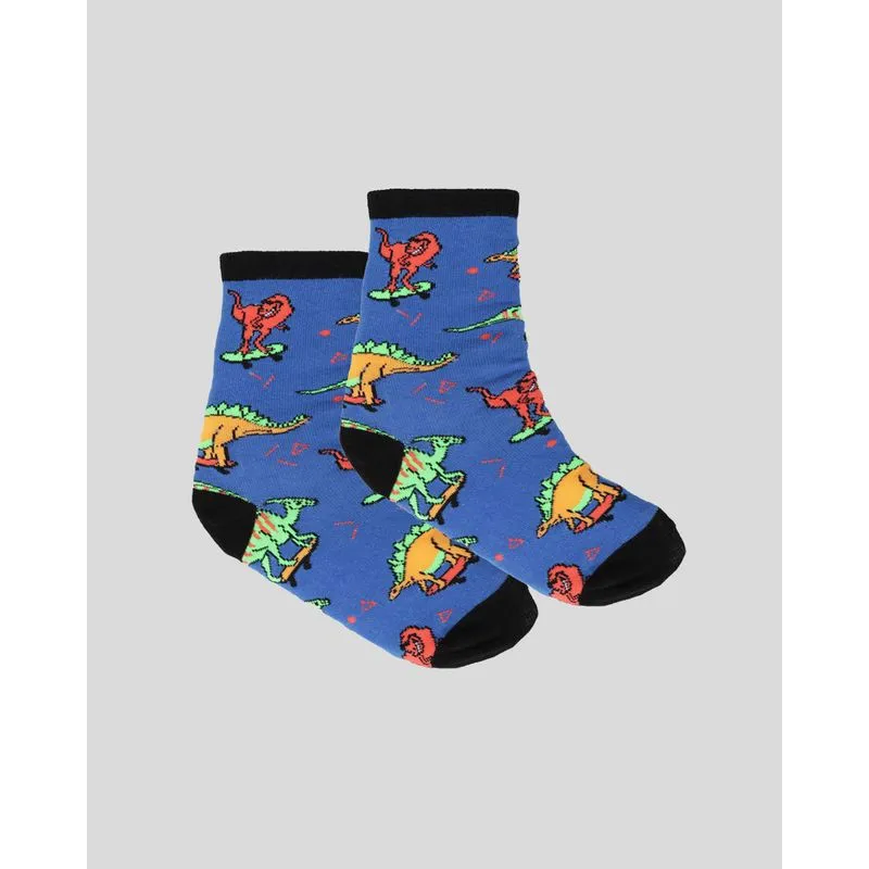 Meia Infantil Menino Cano Médio Estampa Dinossauro Azul 23 A 26