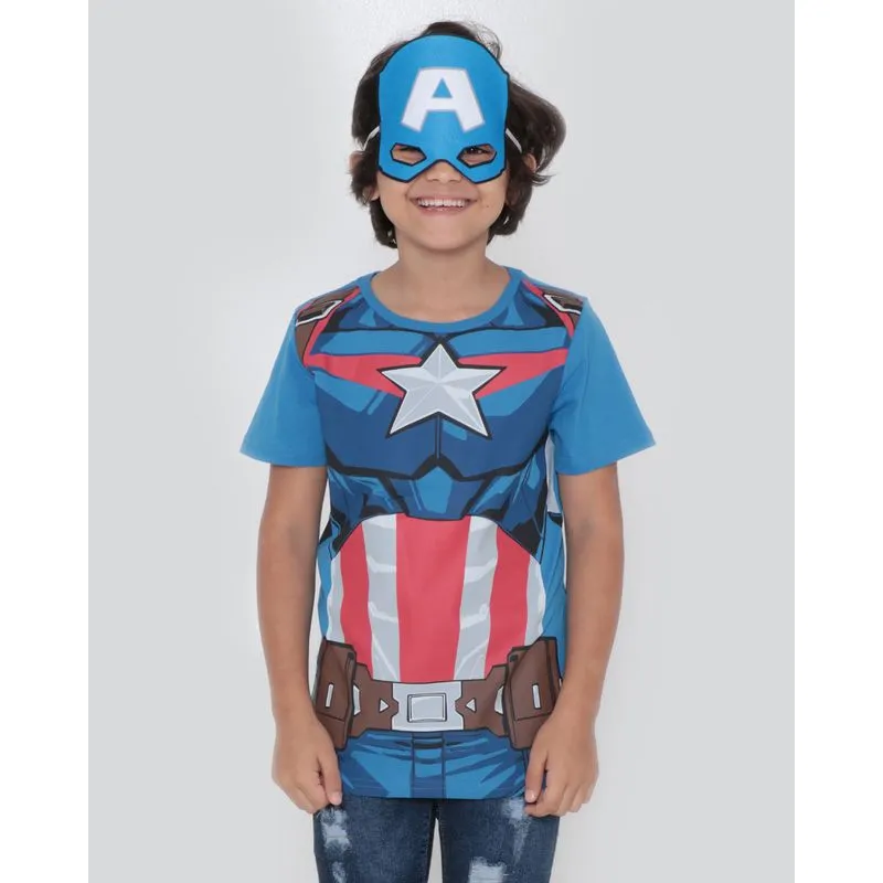 Camiseta Infantil Marvel Capitão América com Máscara Azul 4