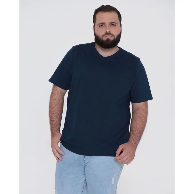 Camiseta Masculina Plus Size Básica Marinho G2