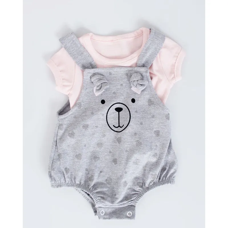 Conjunto Bebê Body com Blusa Rosa Cinza G