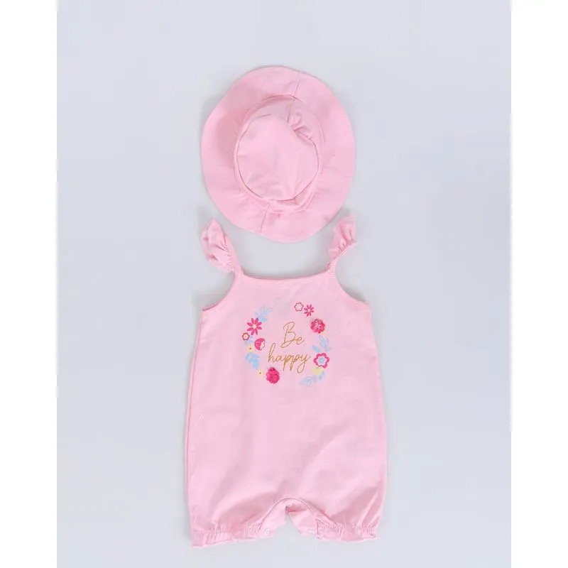 Macaquinho Bebê Com Chapéu Babados Rosa Claro G