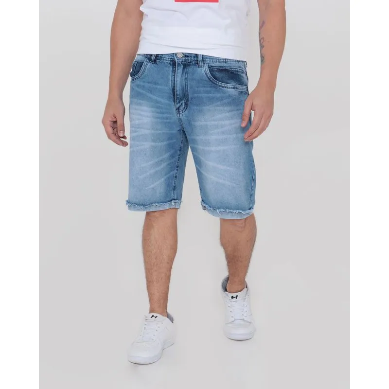 Bermuda Jeans Masculina Estonada Azul Claro 40