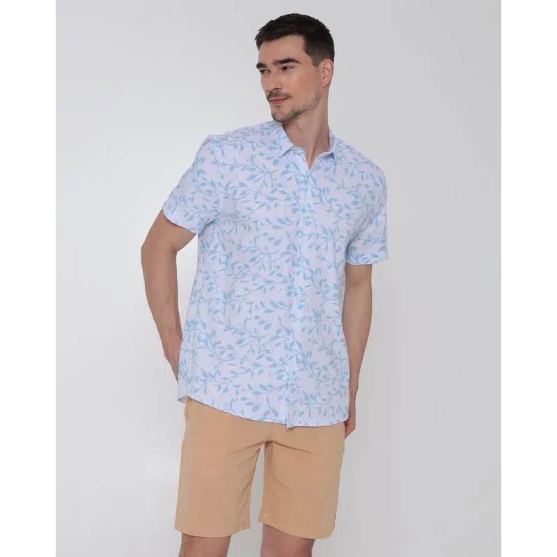 Camisa Masculina Manga Curta Estampada Branca 2