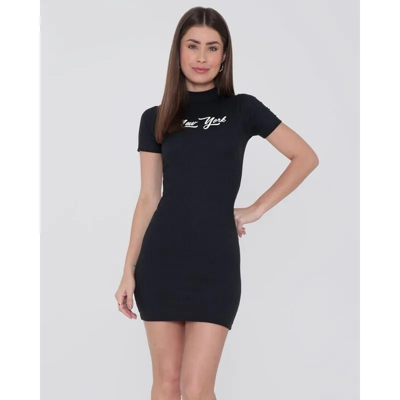Vestido Feminino Canelada Gola Alta New York Preto M