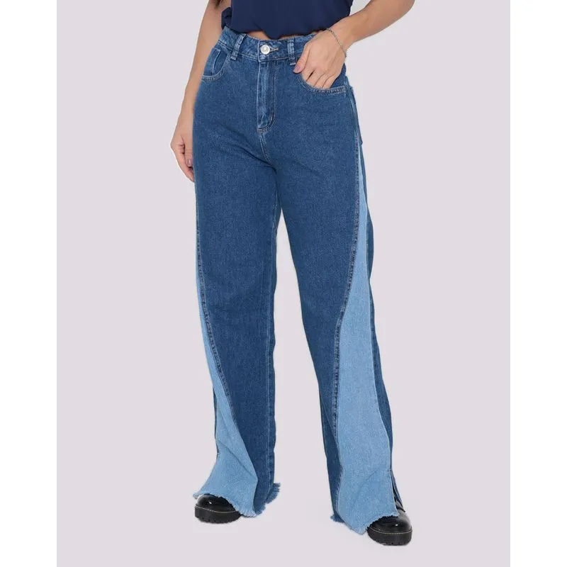 Calça Jeans Feminina Wide Leg Sawary Azul 40