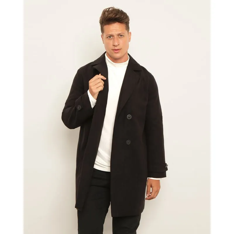 Sobretudo Masculino Longo Botões Com Bolsos Preto G