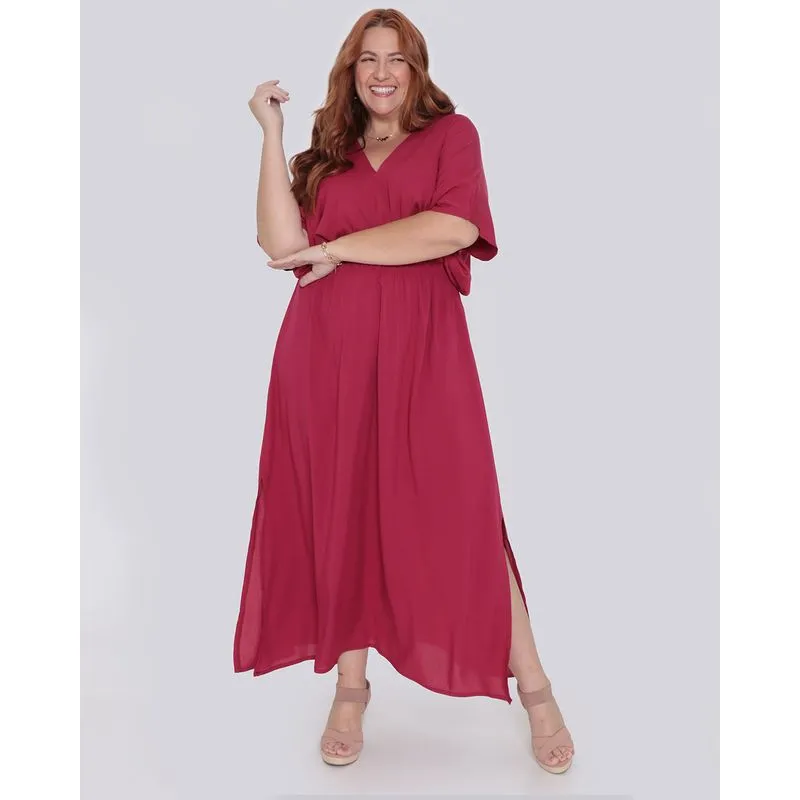 Vestido Plus Size Feminino Longo Rosa G2