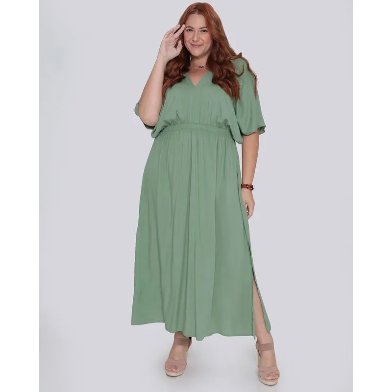 Vestido Plus Size Feminino Longo Verde G3