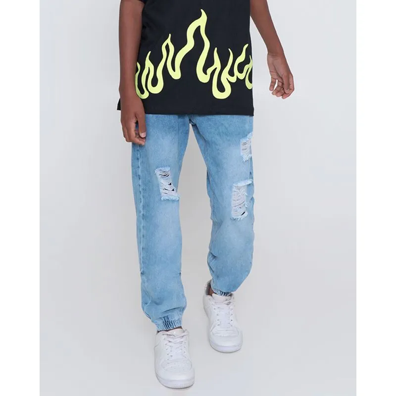 Calça Jeans Juvenil Jogger Destroyed Azul 12