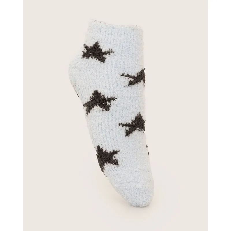 Meia Feminina Cano Baixo Chenille Estampa Estrelas Antiderrapante Cinza 34 A 38