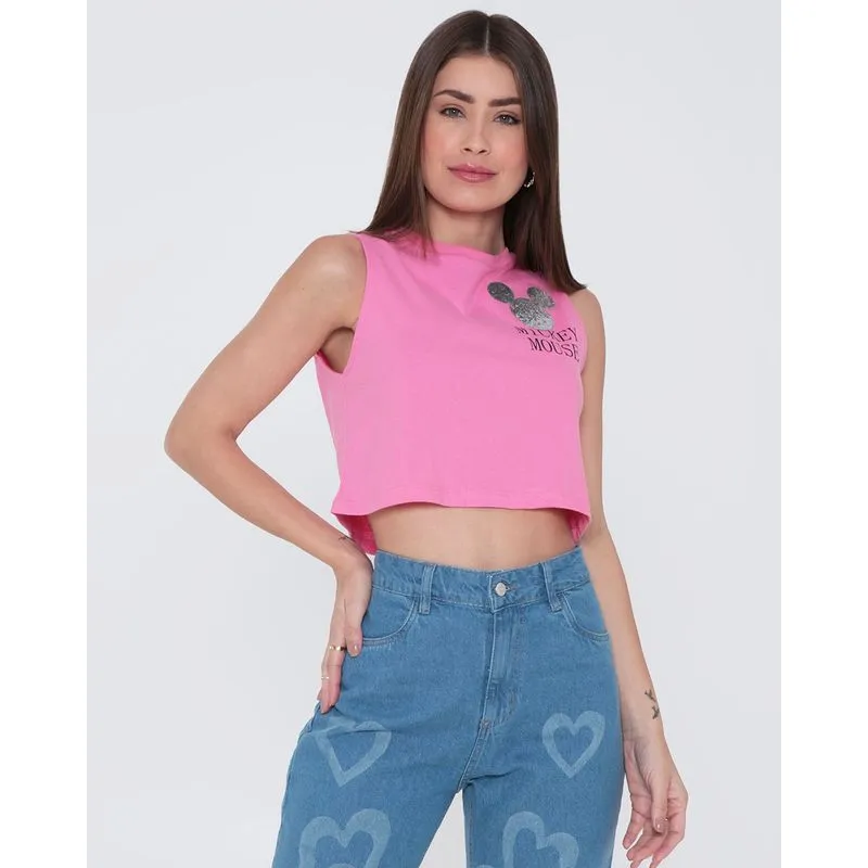 Regata Cropped Feminina Minnie Mouse Disney Rosa G