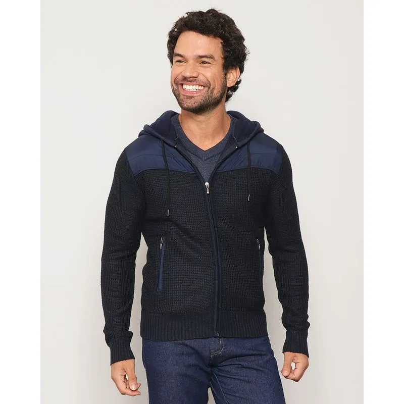 Casaco Masculino Tricô Flanelado Recorte Matelassê Marinho M