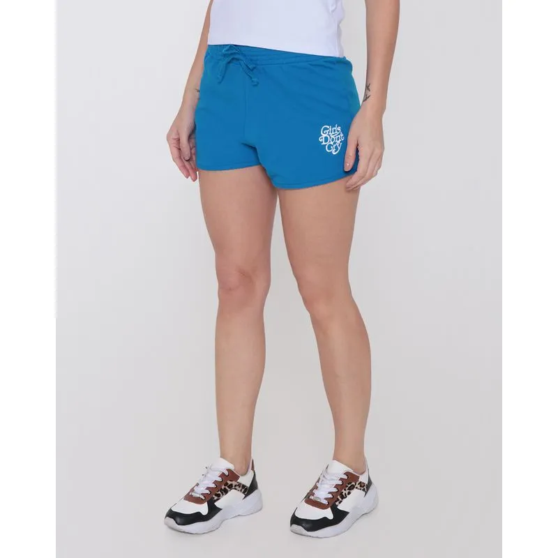 Short Feminino Moletinho Bordado Azul Médio GG