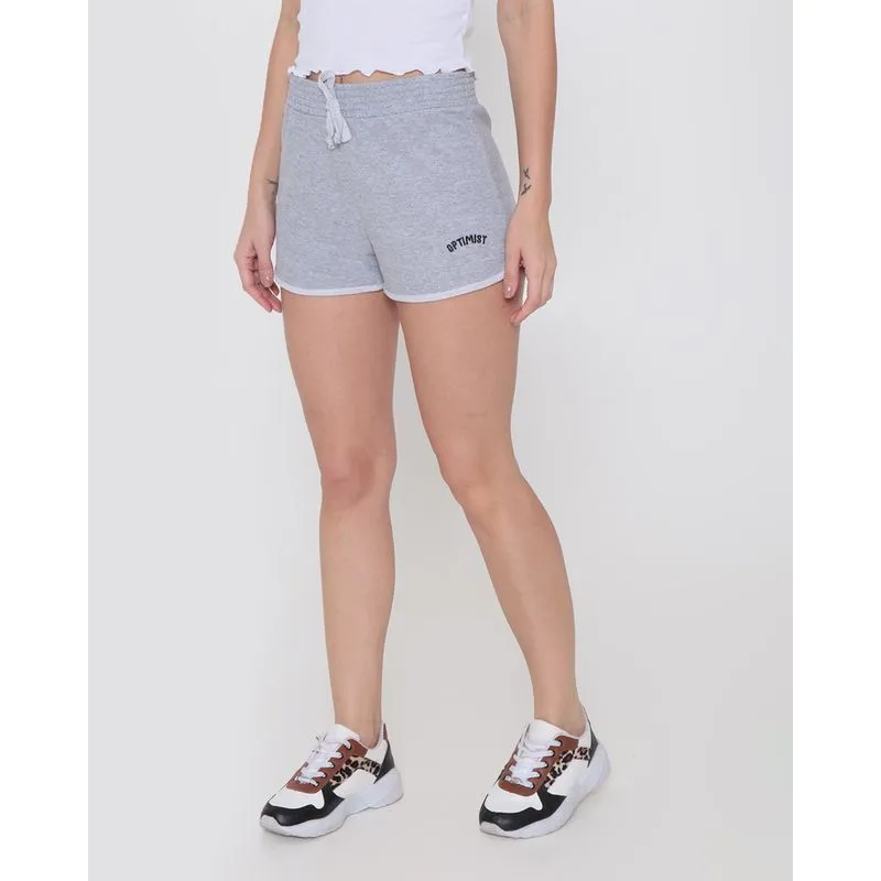 Short Feminino Moletinho Bordado Cinza Claro G