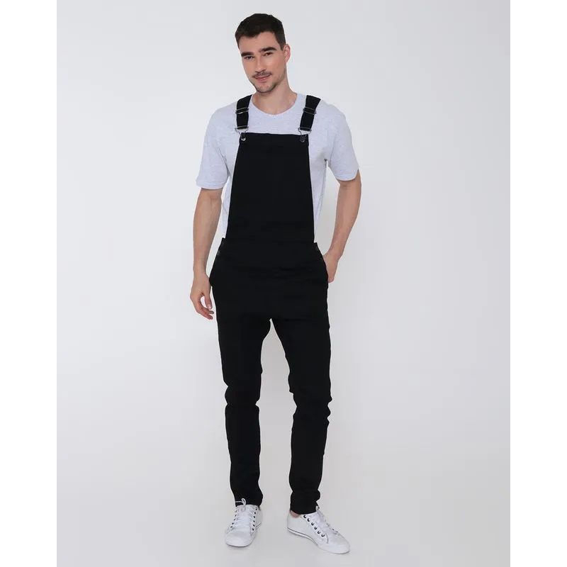 Jardineira Jeans Masculina Bolso Reta Preta G