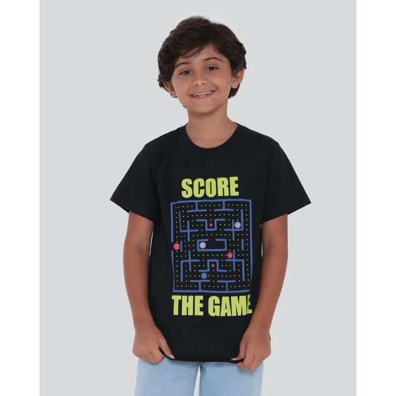 Camiseta Infantil Estampa Pac Man Preta 8