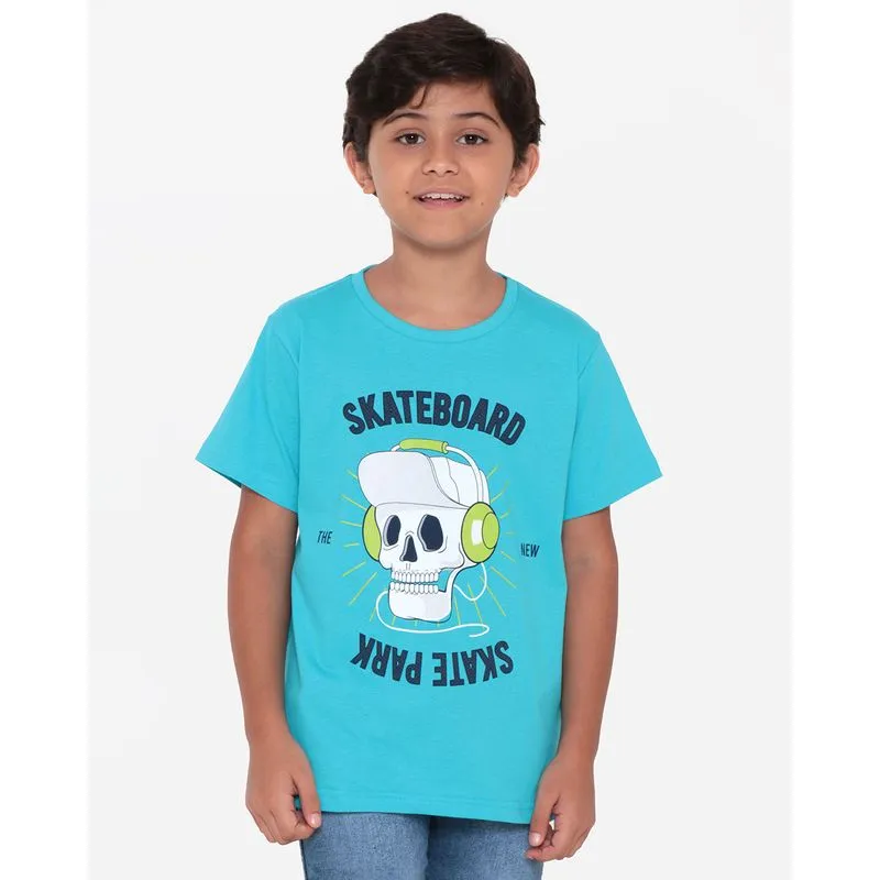 Camiseta Infantil Estampa Skateboard Caveira Azul Claro 10