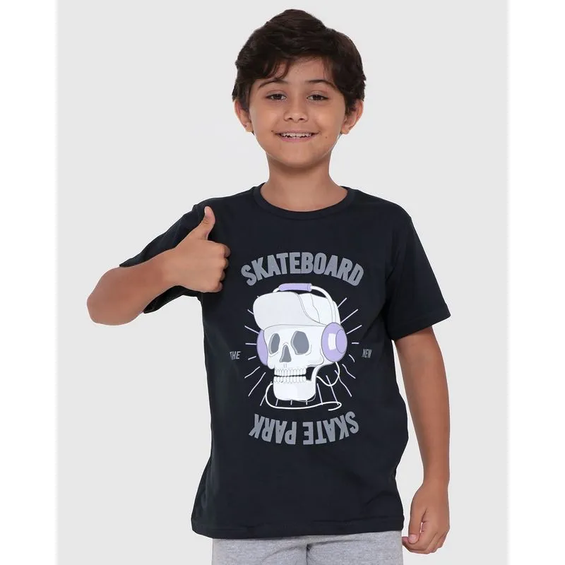 Camiseta Infantil Estampa Skateboard Caveira Preta 8