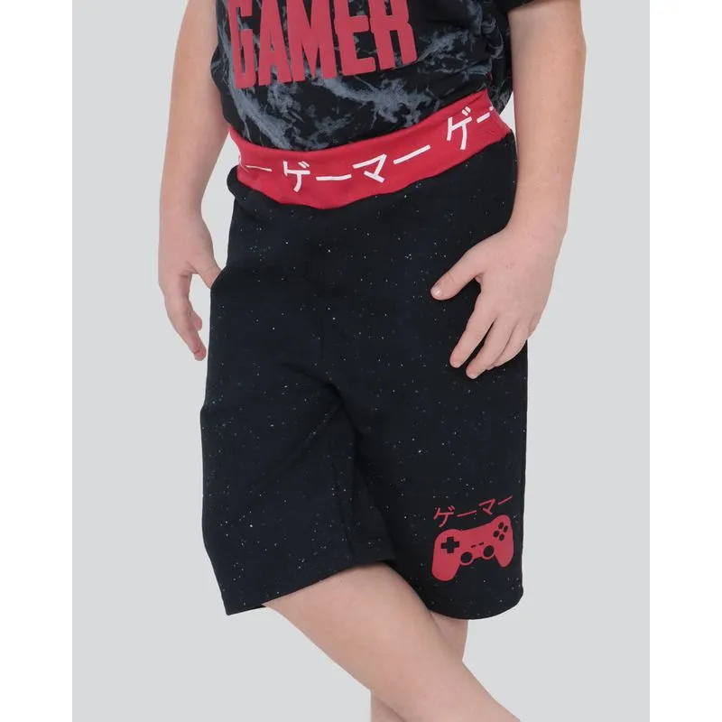 Bermuda Infantil Moletinho Estampa Game Preto 6