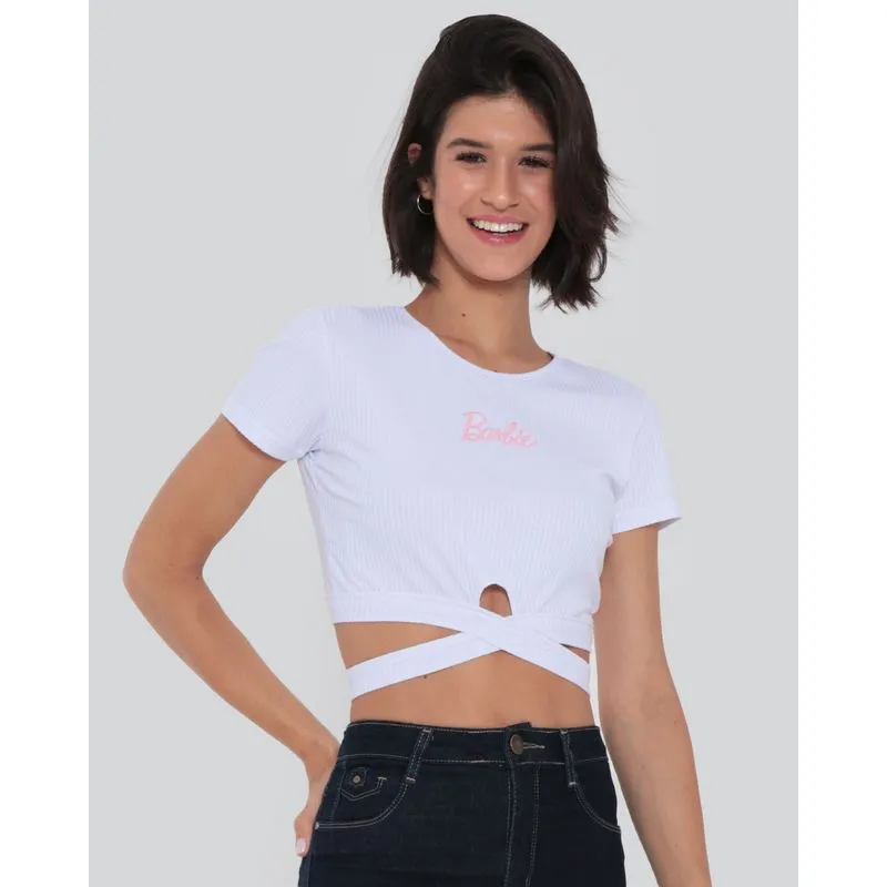 Blusa Cropped Feminina Canelada Barbie Branca P