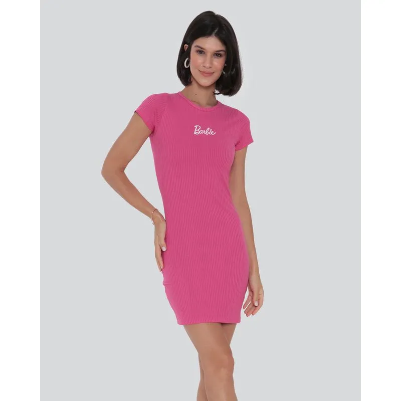 Vestido Feminino Canelado Barbie Rosa Escuro M