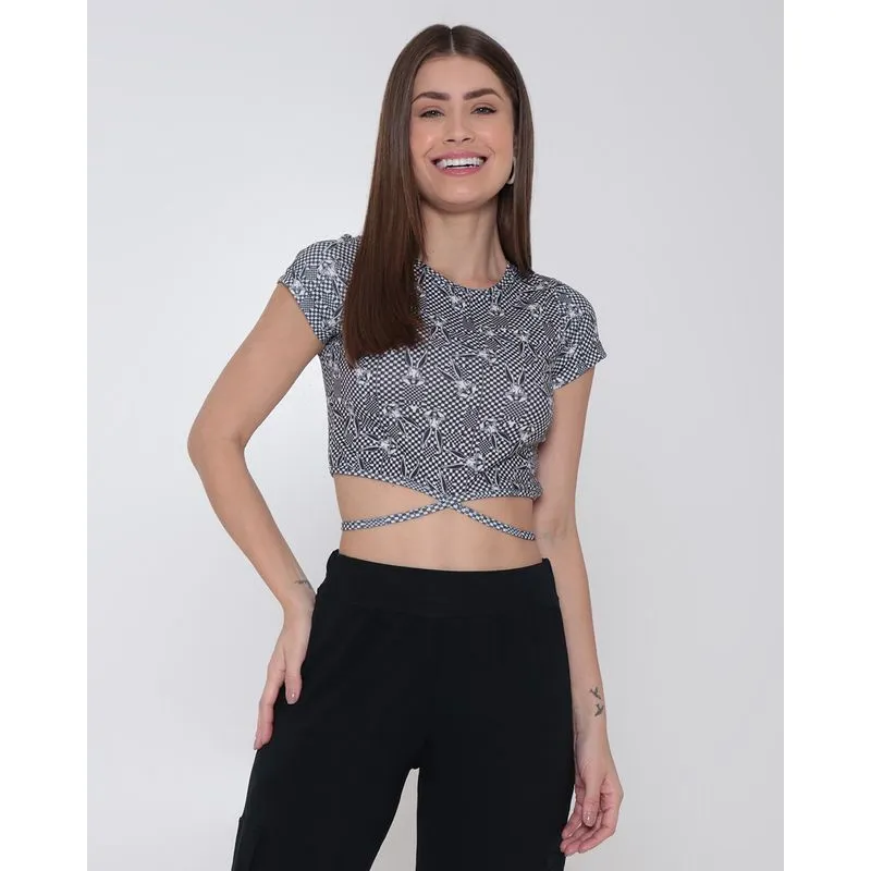 Blusa Cropped Feminina Pernalonga Xadrez Branca G