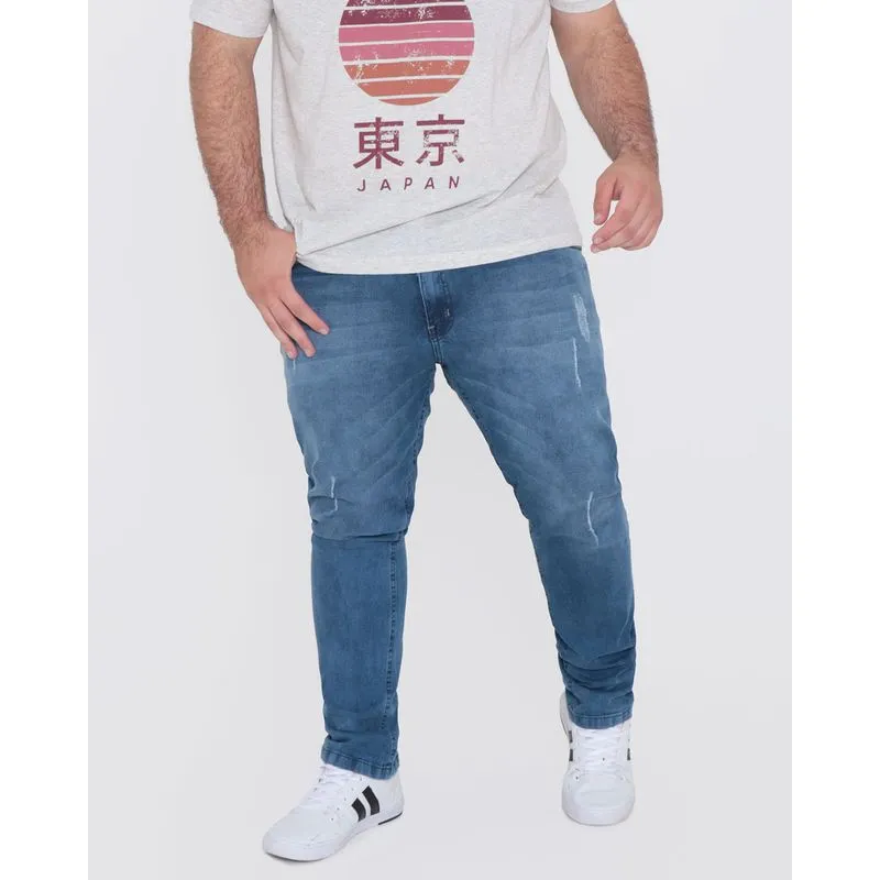 Calça Jeans Masculina Plus Slim Reta Azul Claro 54