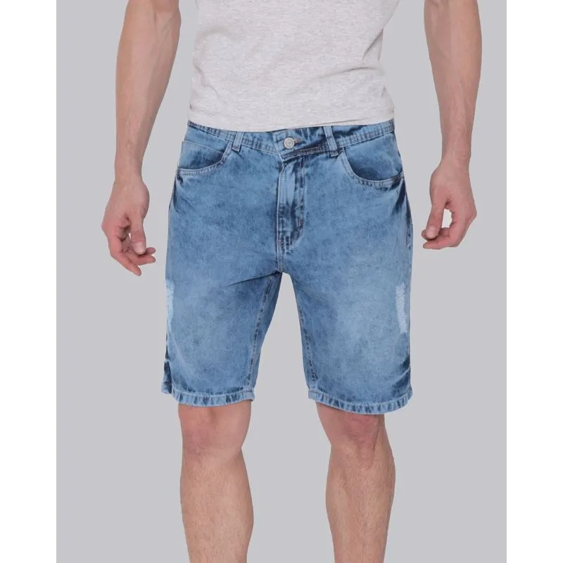 Bermuda Jeans Masculina Marmorizada Azul Claro 38
