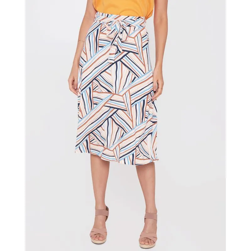 Saia Feminina Evasê Estampa Geométrica Off White P