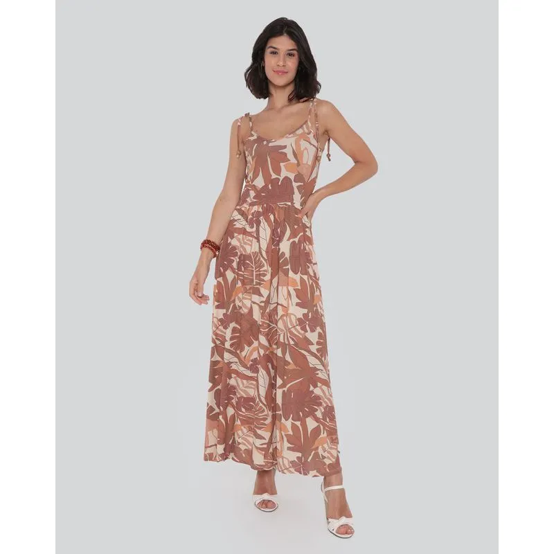 Vestido Longo Alcinha Estampa Floral Bege P