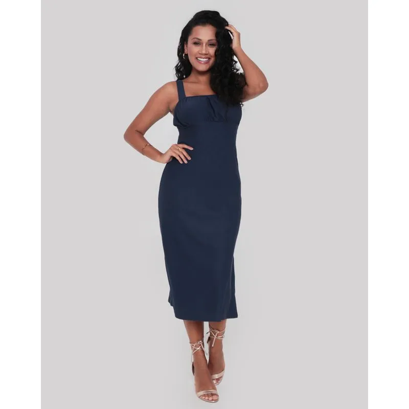 Vestido Midi Regata Canelado Azul Marinho G